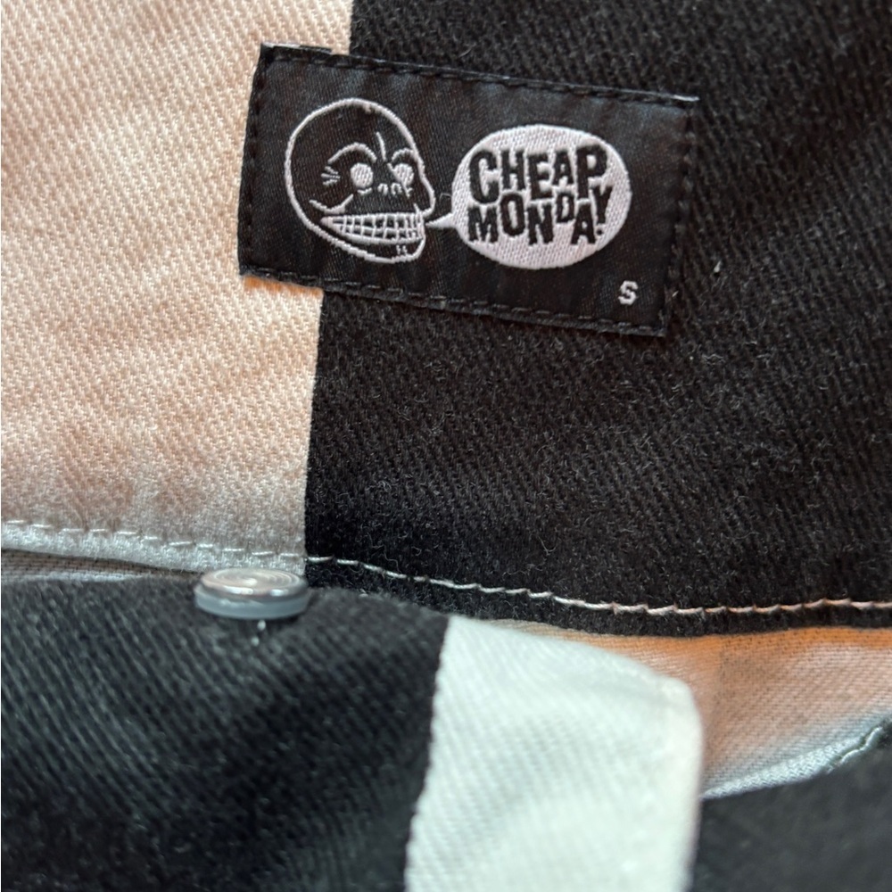 Size Small - Cheap Monday Y2K Patchwork Denim Mini Skirt Black White Low Rise - Picture 7 of 7